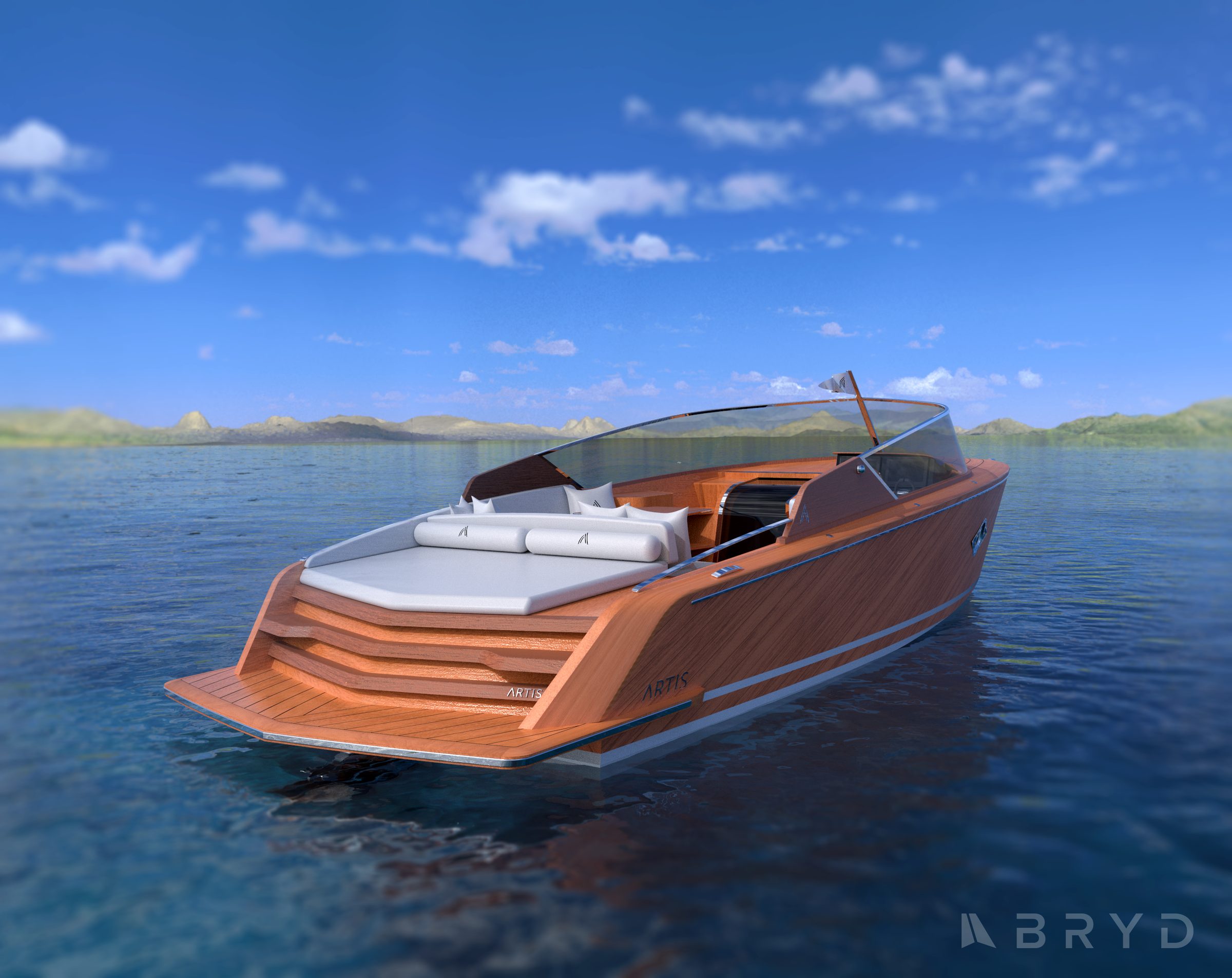 Artis 25 aft sun pad and stepped bathing platform